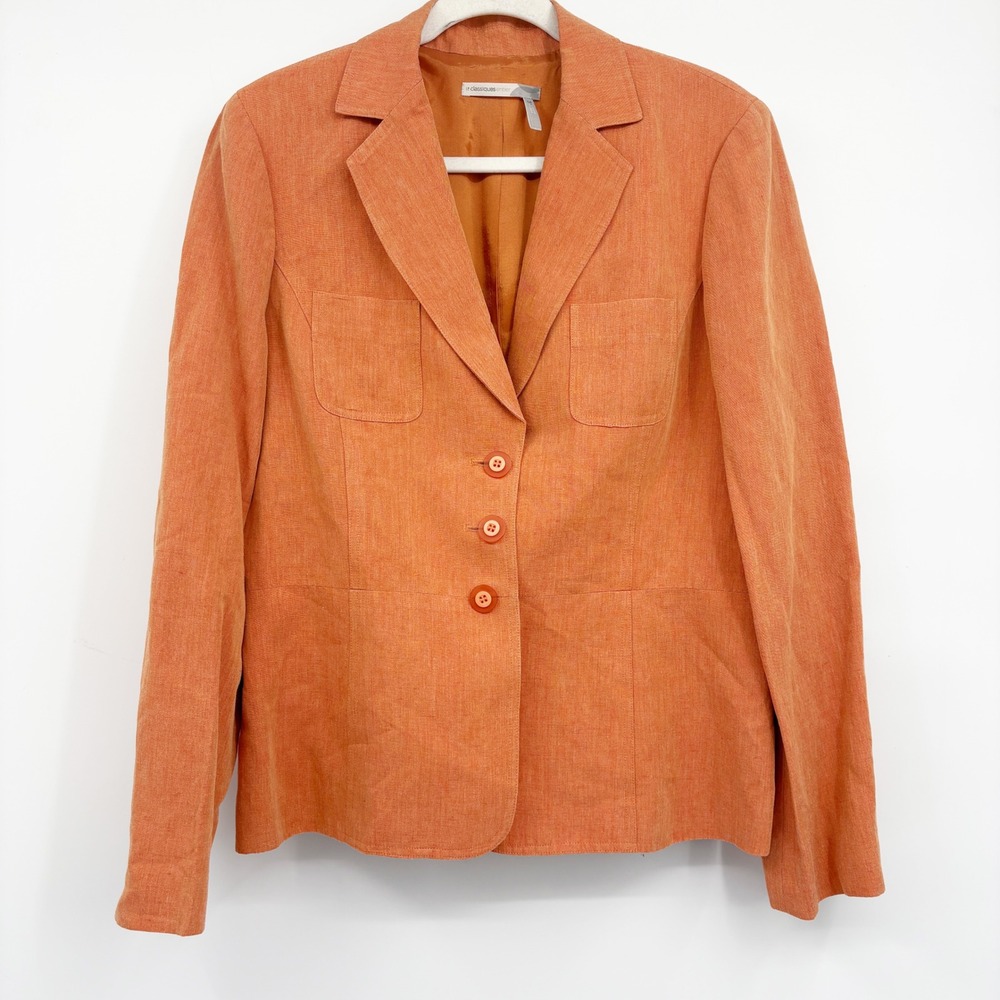 Classiques Entier Womens Orange Linen Silk Blend Coastal Professional Blazer 14